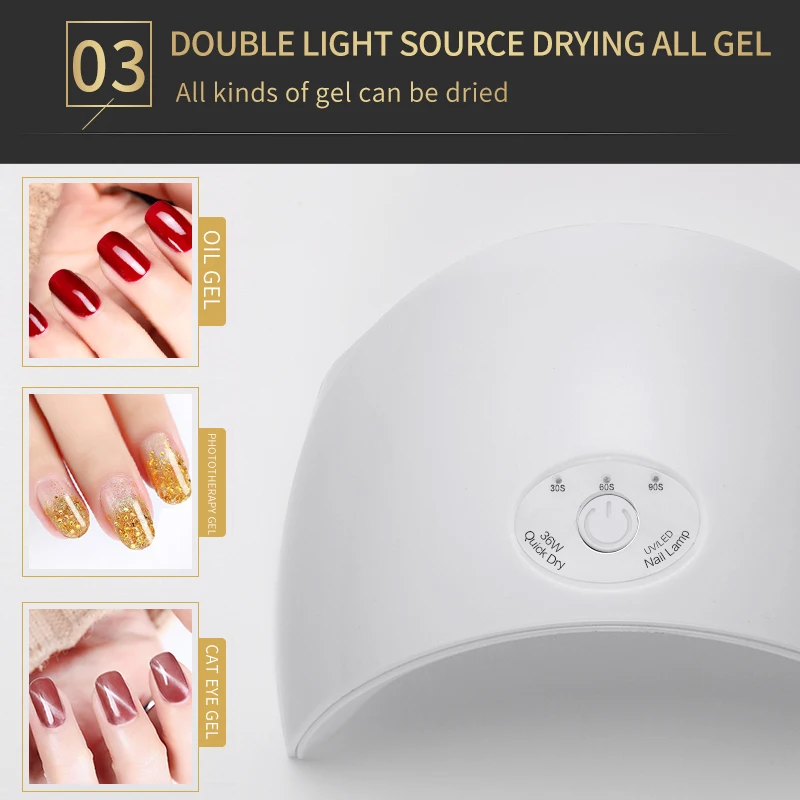 36W LED UV lamp 12 LEDs solidify all gelatin nail polish timer button sensor salon art tool USB charging dryer | Красота и здоровье