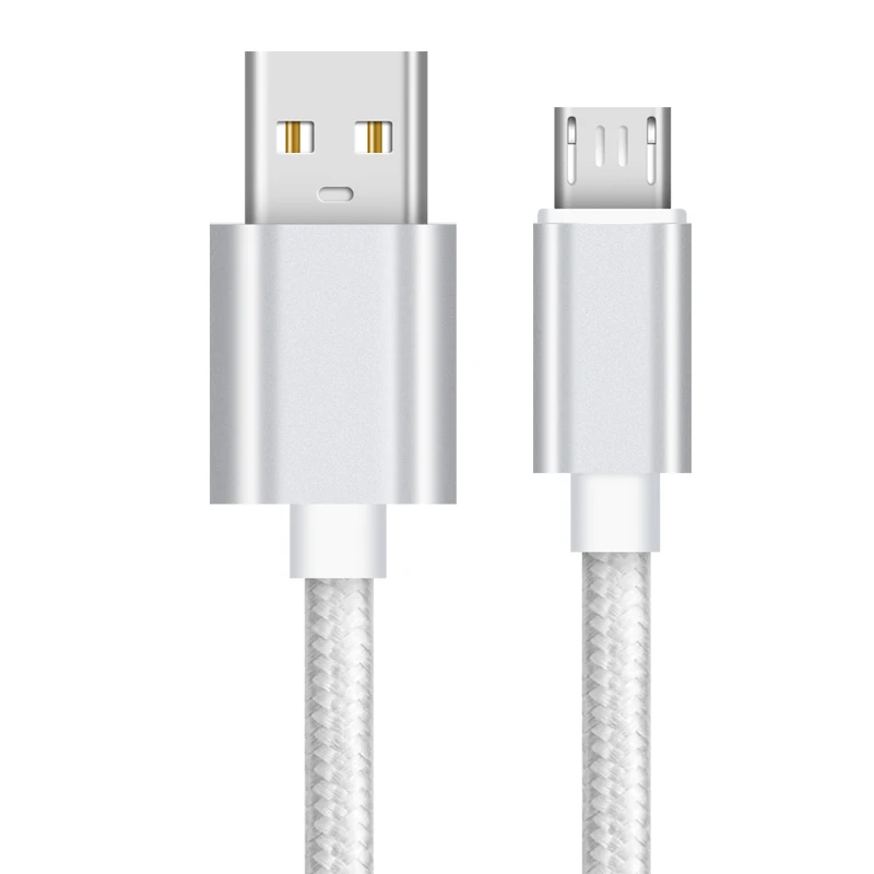 Silver 2A нейлоновый Micro USB кабель для быстрой зарядки USB кабель для передачи данных для samsung Vivo LG lenovo Tablet Android мобильный телефон usb зарядный шнур - Цвет: Silver