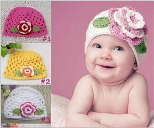 Модная новая детская шапка милая с большим цветком для маленьких девочек вязаная