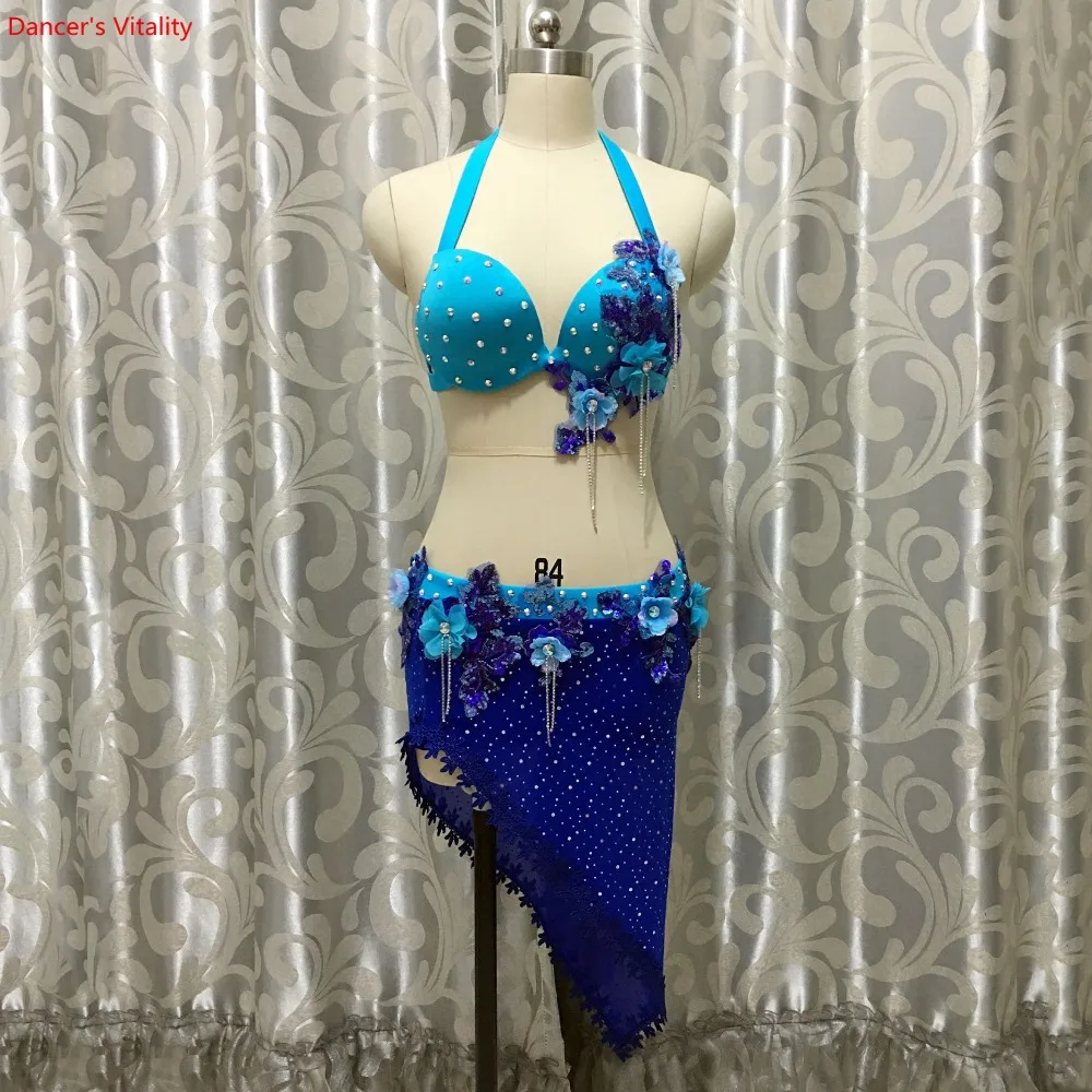 

Women Belly Dance Suit Bra&Skirt 2 Piece Set Handmade Diamond Bellydance India Dance Stage Performance Suit Free Custom