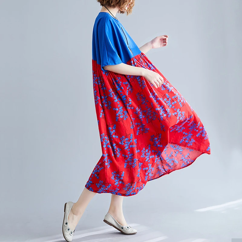 

Oladivi Oversized Women Summer Clothing Plus Size Printed Long Dress 2021 New Casual Loose patchwork Maxi Dresses Female Vestido
