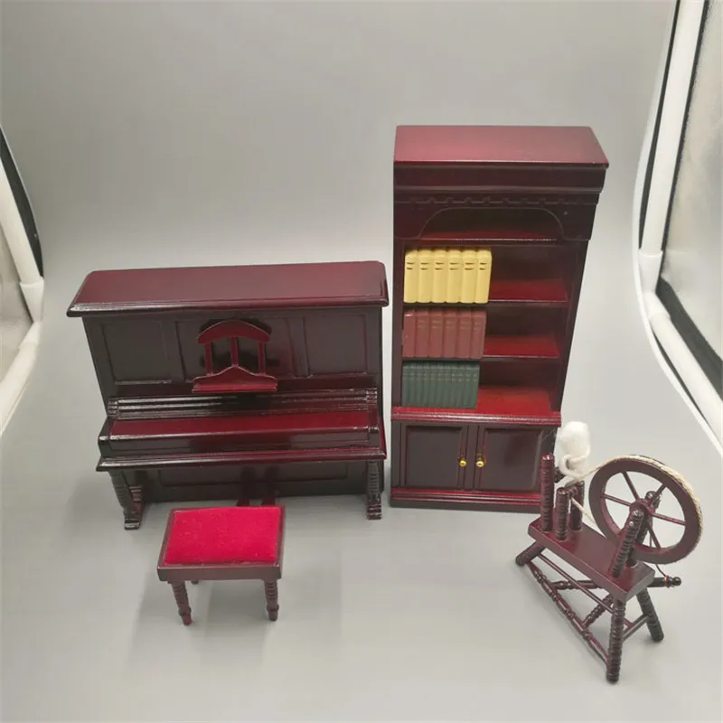

wooden piano / bookcase Pretend Play Toy 1:12 Scale Dollhouse Miniature furniture toy red mini dolls Accessories