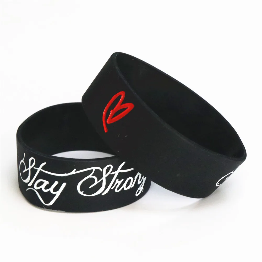 

Fashion 1PC Stay Strong With Love Silicone Wristband Ink-Filled Colour Latex-Free Wide Silicone Bracelets&Bangles Gift SH090