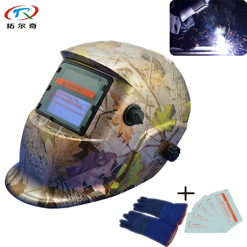 

Auto Darkening Welding Helmet Maple Leaf Decal with Blue Leather Welding Glove 5pcs External Protector Sheet Free Shipping