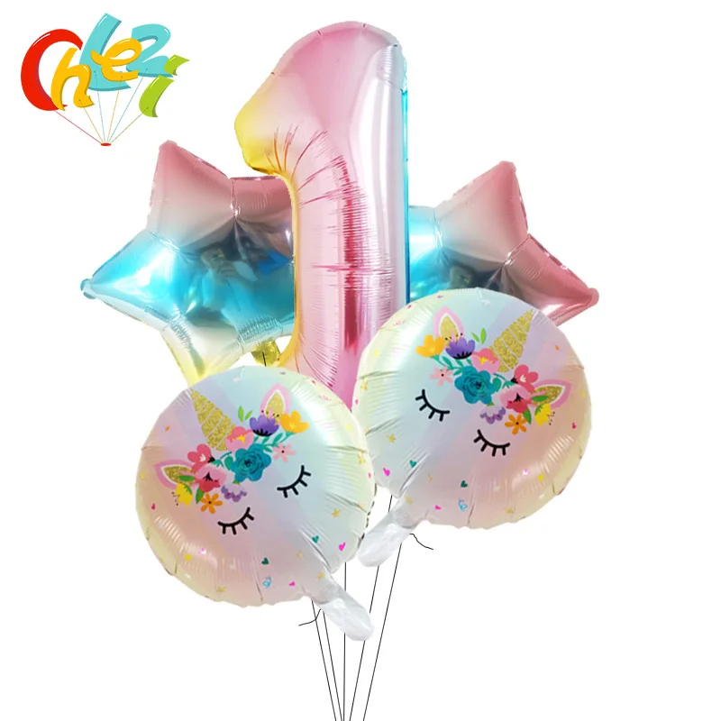 5 шт., 1, 2, 3 цифры, вечерние украшения на день рождения, Globos, подарки для маленьких девочек и мальчиков, рисунок единорога из мультфильма, гелиевые шары, детская игрушка для шоу