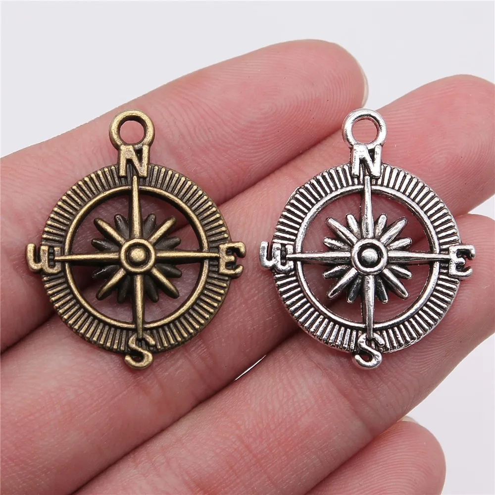 

WYSIWYG 10pcs Charms Compass 28x24mm Antique Making Pendant Fit Vintage Tibetan Bronze Silver Color DIY Handmade Jewelry