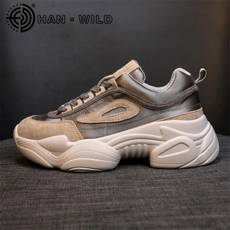 2019 Весенняя женская повседневная обувь на толстой платформе кроссовки шнуровке