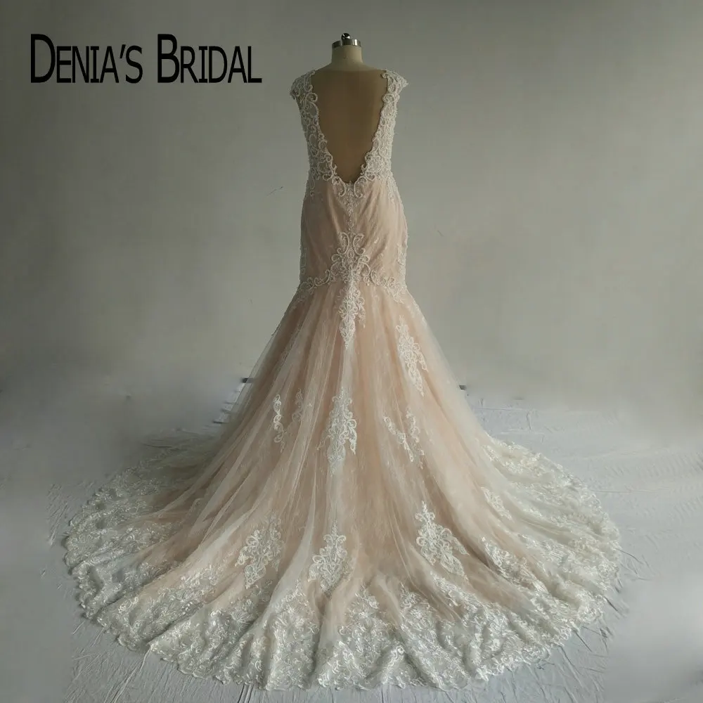 Настоящее Изображение шампанского Русалка Свадебные платья с v-образным вырезом