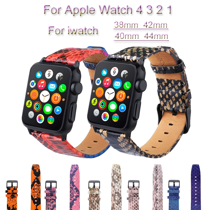 Ремешок из змеиной кожи для Apple Watch 4 3 2 1 браслет петля iwatch 44 мм 40 38 42 аксессуары