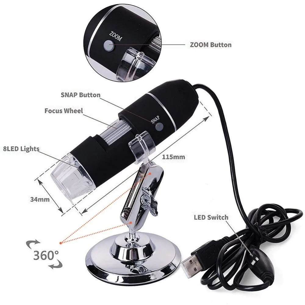 Мини ручной увеличительный эндоскоп 20 до 1000X Micro Cam USB цифровой микроскоп для Windows OTG Android Кабель Смарт-камера