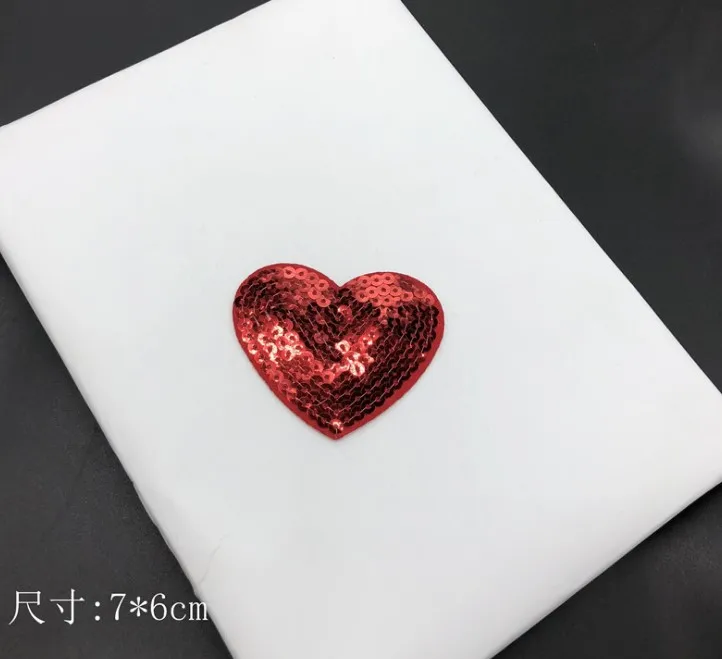 5Pcs Sequins Red Heart Patches For Pant/Clothing Embroidered Iron On Fabric Applique Accessories Diy Decoration Repair Patch | Дом и сад