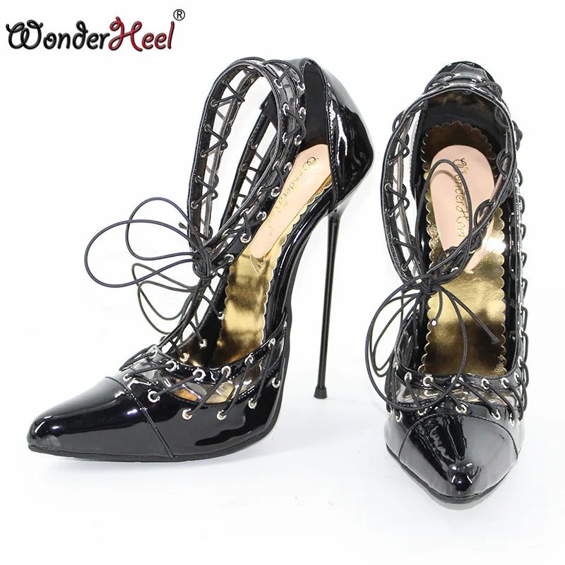 Wonderheel новый стиль ультравысокий каблук 16 см тонкий металлический черный