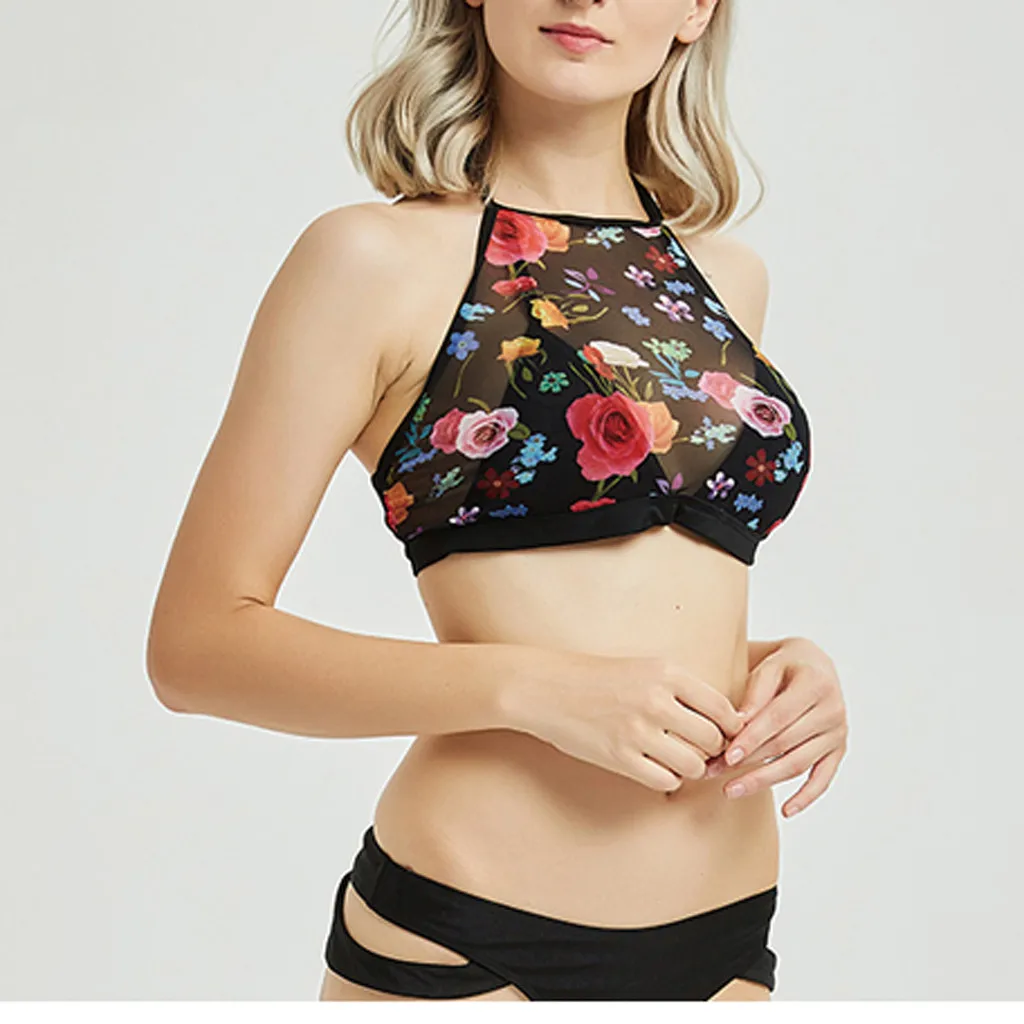 Женский раздельный купальник без рукавов с принтом перспективный бикини хомутом