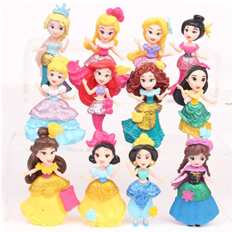 Новейшие игрушки Disney 12 шт./компл. 6 см принцесса белоснежка Belle русалка пвх фигурки