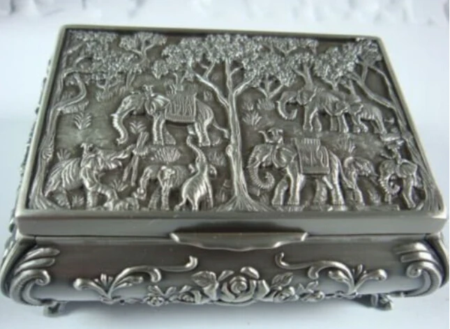 

Wonderful Beautiful Tibet silver carved elephant sunflower jewelry box 100% free shipping AA44