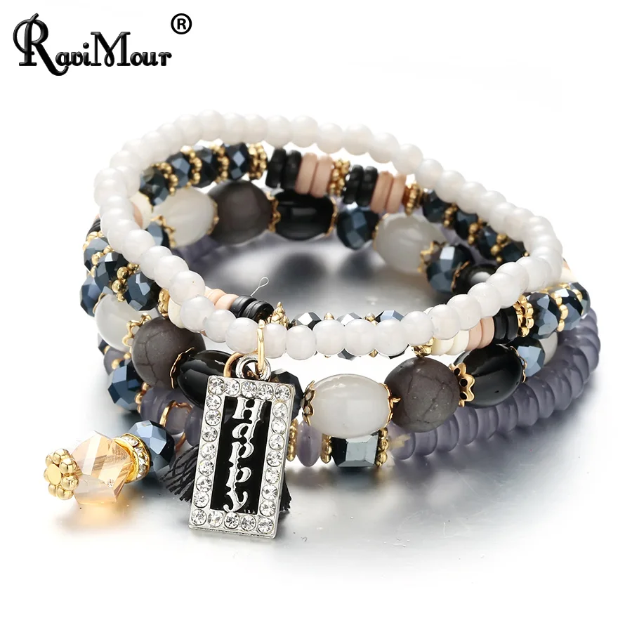 RAVIMOUR 3 шт. набор букв счастливые браслеты с кисточкой для женщин ювелирные
