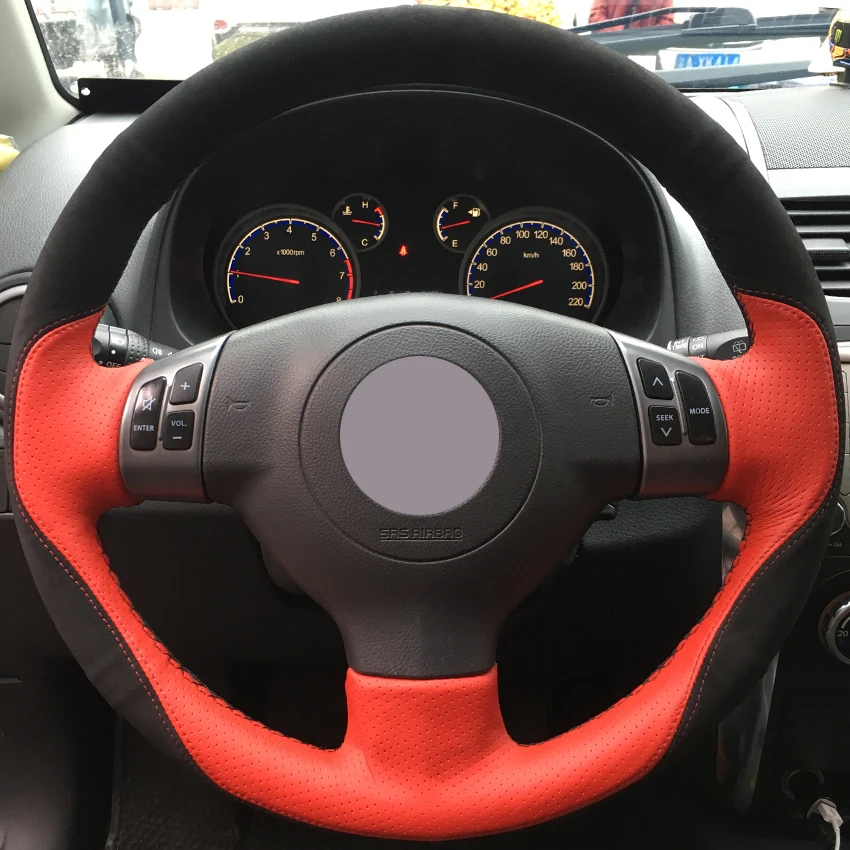Черная замша красный кожаный чехол рулевого колеса автомобиля для Suzuki SX4 Alto старый Свифт