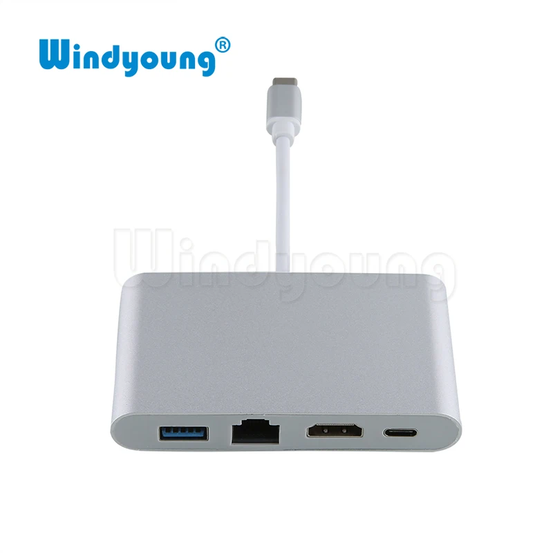 Адаптер концентратор 4 в 1 USB 3 Тип C к HDMI 4K Gigabit Ethernet RJ45 0 мультипортовый цифровой