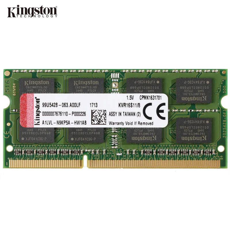 Память ОЗУ Kingston DDR3 4 ГБ 8 1600 МГц PC3-12800 без ECC CL11 SODIMM память для ноутбука KVR16S11/8