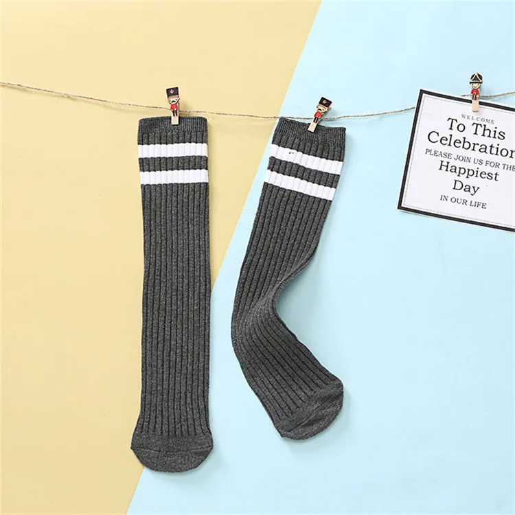 light grey Хлопковые гетры в полоску для школьников, Skarpetki Meias детские гольфы для девочек, длинные гольфы для мальчиков, kniekousen meisje - Цвет: light grey