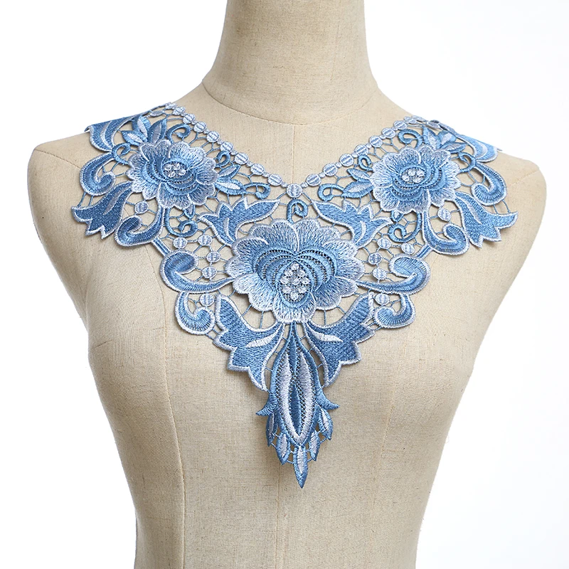 Blue Embroidery Flower Long Lace Neckline Fabric DIY Collar For Sewing Supplies Craft Scrapbooking | Дом и сад