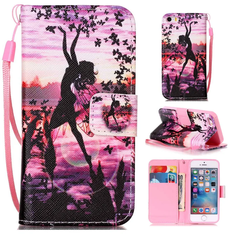 PU Leather Flower&Tower Owl Plaid Heart Stand Style Flip Wallet Cover Case For iphone 5 5S SE 5G i5 6 6S 4.7 Soft TPU | Мобильные