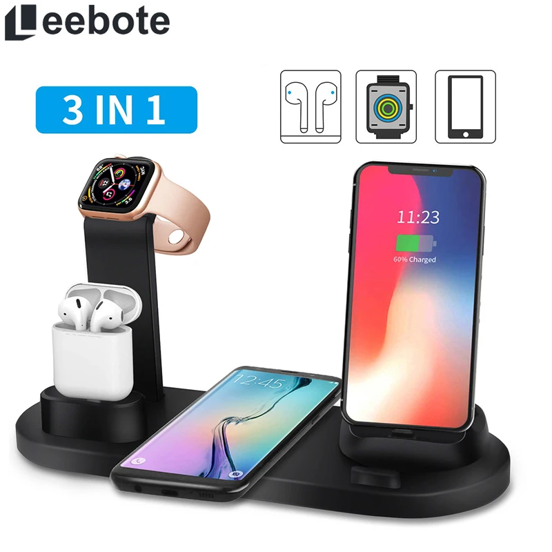 Qi Беспроводная зарядная док станция Подставка для iPhone Airpod 3 в 1 usb iWatch 11 8 XR XS