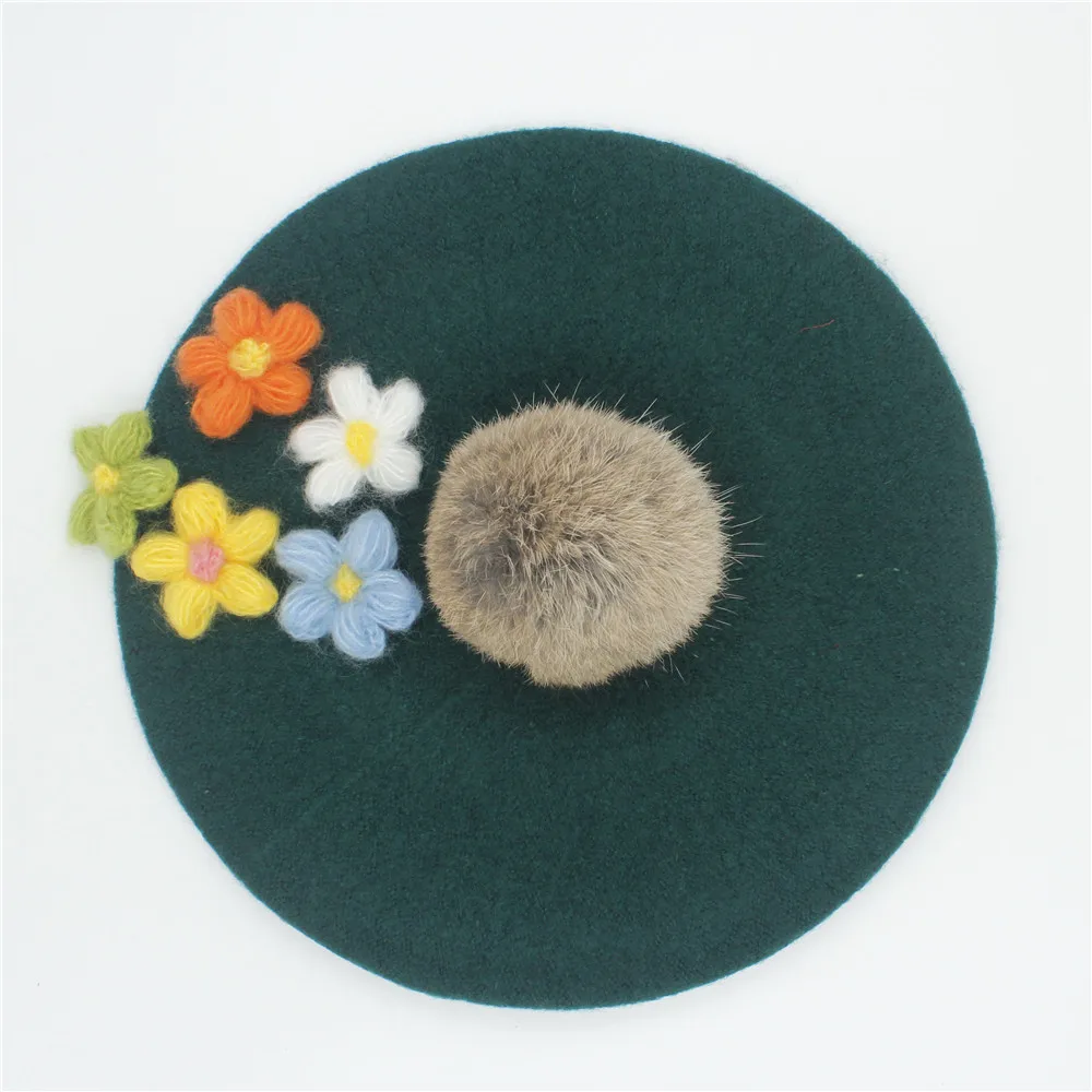 Зимний Теплый женский топ из 100% шерсти меховая шапка берет с помпонами Для Laday