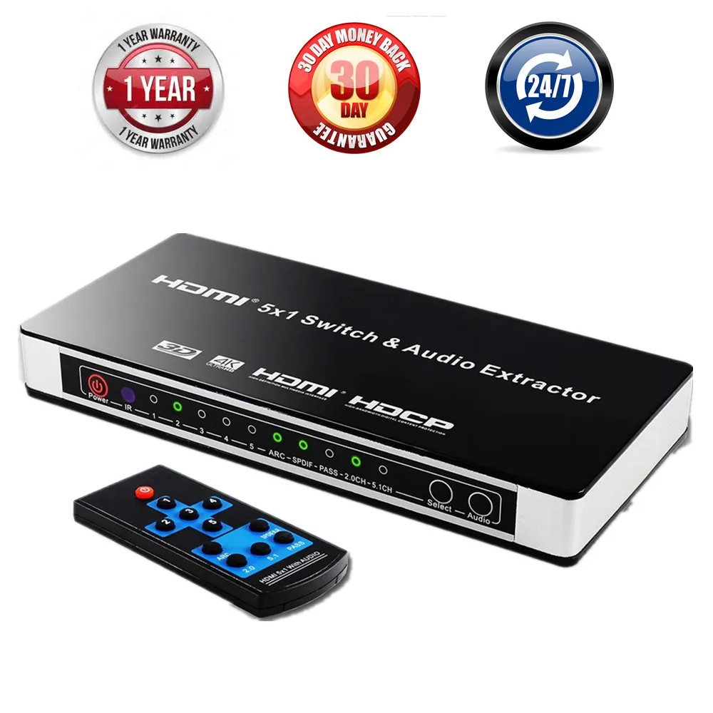 ZY-HS16 5x1 HDMI переключатель аудио экстрактор ARC ИК Удаленный Переключатель HDMI 1,4 HDMI переключатель 5 переключатель порта HDMI 4K для PS3 PS4 Apple tv