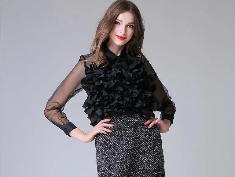 Новинка Европейская Женская блузка с отложным воротником прозрачный кардиган из