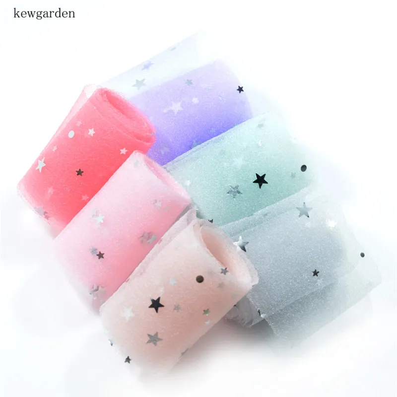 Kewgarden 6CM 2.5&quot Sequin Stars Seersucker Voile Ribbon DIY Hair Bowknot Accessories Handmade Tape Satin 20 Meters | Дом и сад