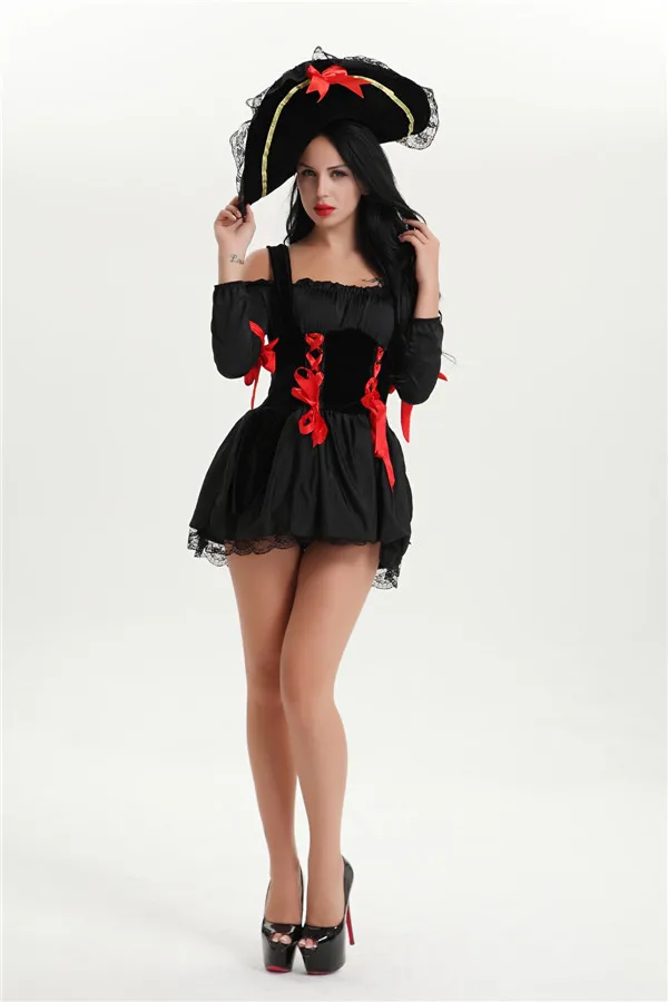 Бесплатная доставка Карибский пиратский спецназ красный женский костюм Bucaneer