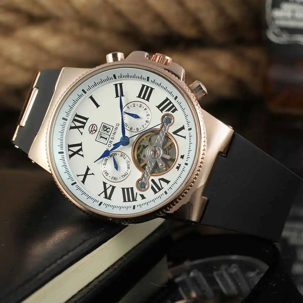 Forsining Tourbillon Для мужчин S Часы Армия Спорт часы Мужской Топ бренд класса люкс Скелет Часы автоматические механические Для мужчин часы подарок 056