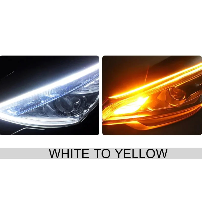 White flowing yellow SUNKIA 2 шт./пара автомобиля светодиодный дневные ходовые огни со струящимся желтый Поворотная сигнальная лампа супер тонкий 30/45/60 см; 3 размера; дневные ходовые огни светильник - Испускаемый цвет: White flowing yellow