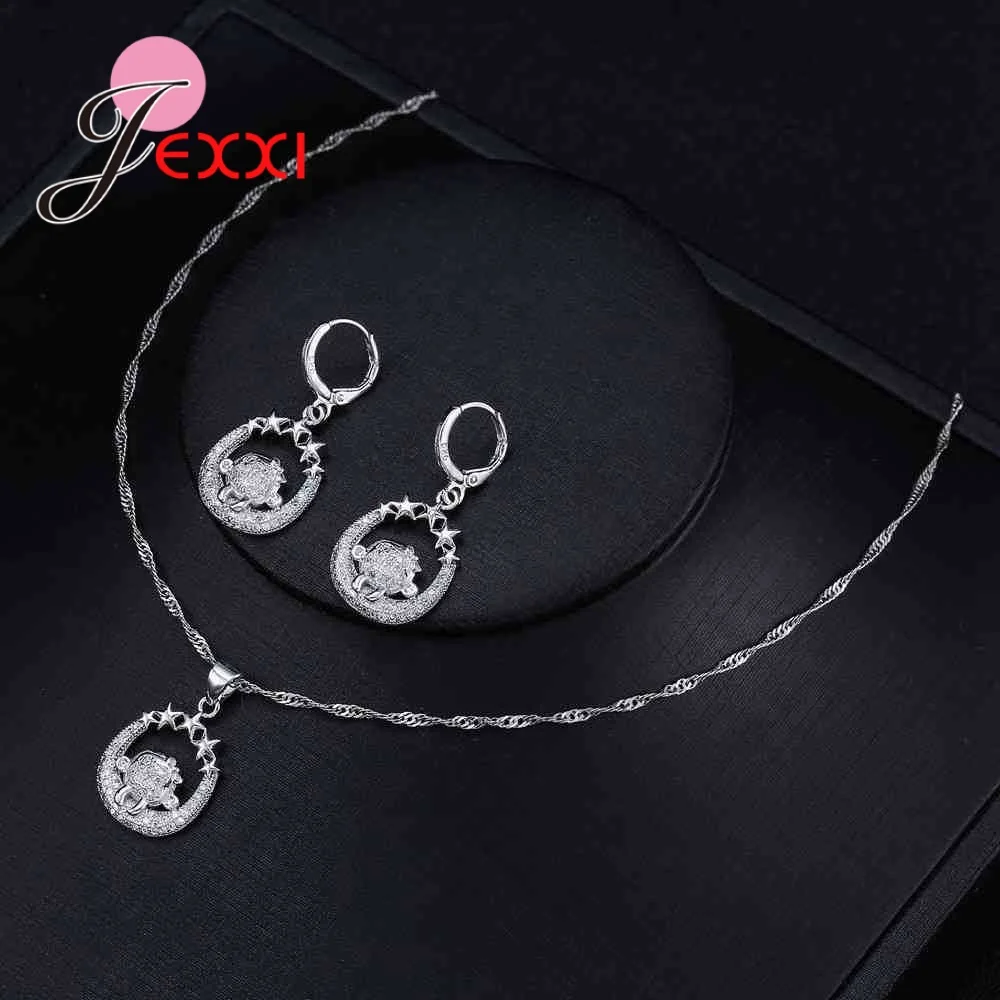 

Fashion Stars CZ Zirconia Pendant Necklaces Drop Earrings Jewelry Sets For Party Accessory Women Party Jewelry Sets Bijoux