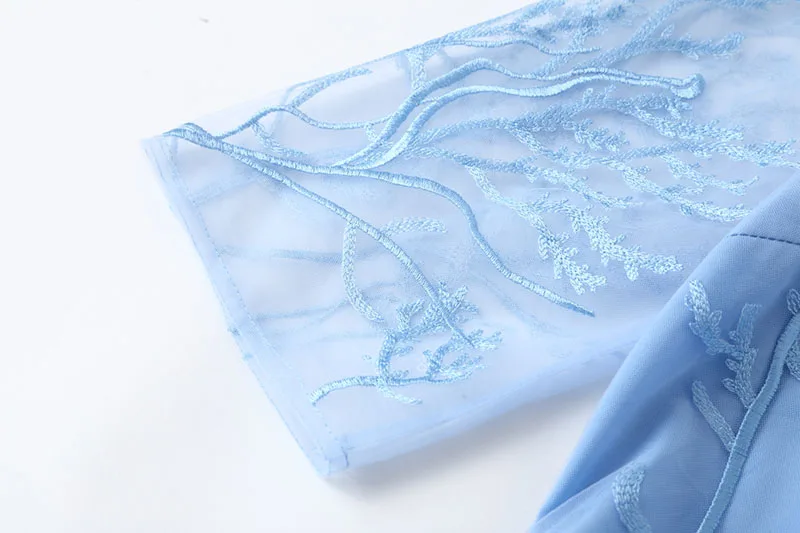 spring women Party style floral blue dress Mesh Heavy work embroidery Water flower Hollow sleeve section Slim S-XL | Женская одежда