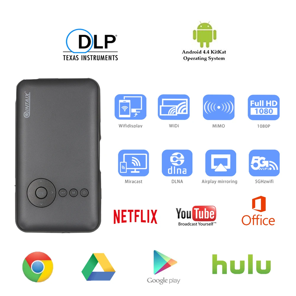 Qintaix мобильный проектор Android Операционная система HDMI Вход Автоматическая
