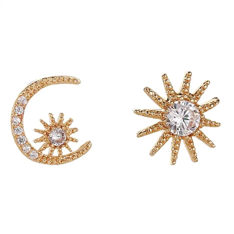 Timlee E075 New Cute Star Moon Asymmetric Earring Temperamental Rhinestone Alloy Studs Earrings Popular Jewelry Wholesale | Украшения и