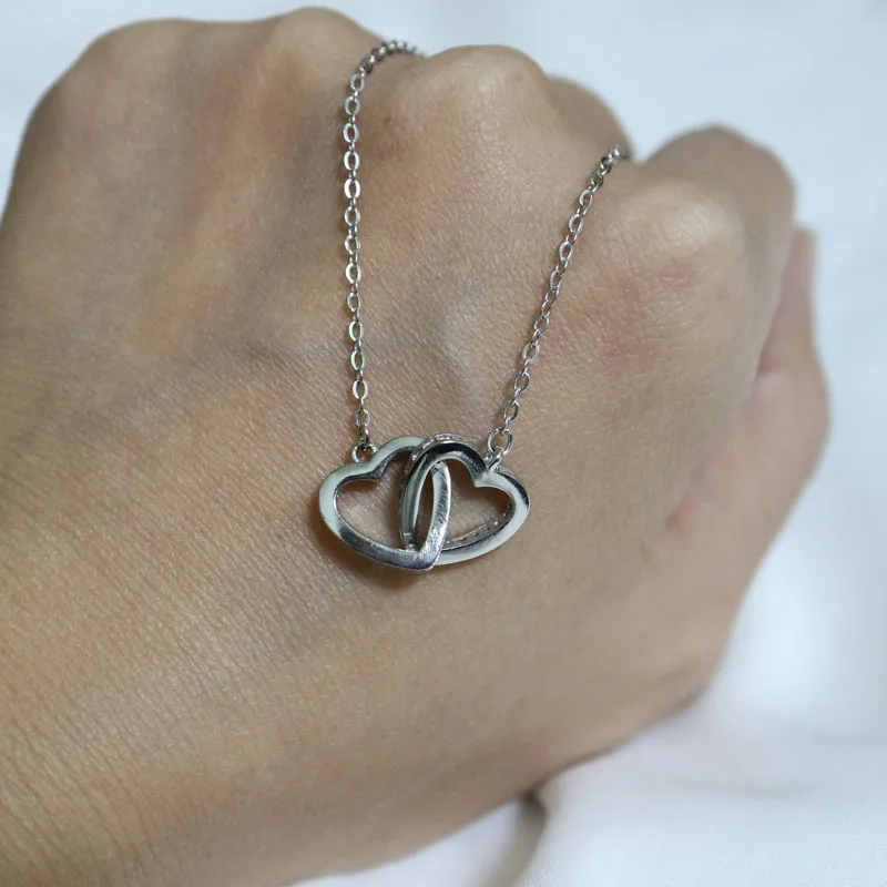Trendy cubic zirconia double heart S925 sterling silver pendant necklace for women Simple Clavicle chain Valentine's day | Украшения и