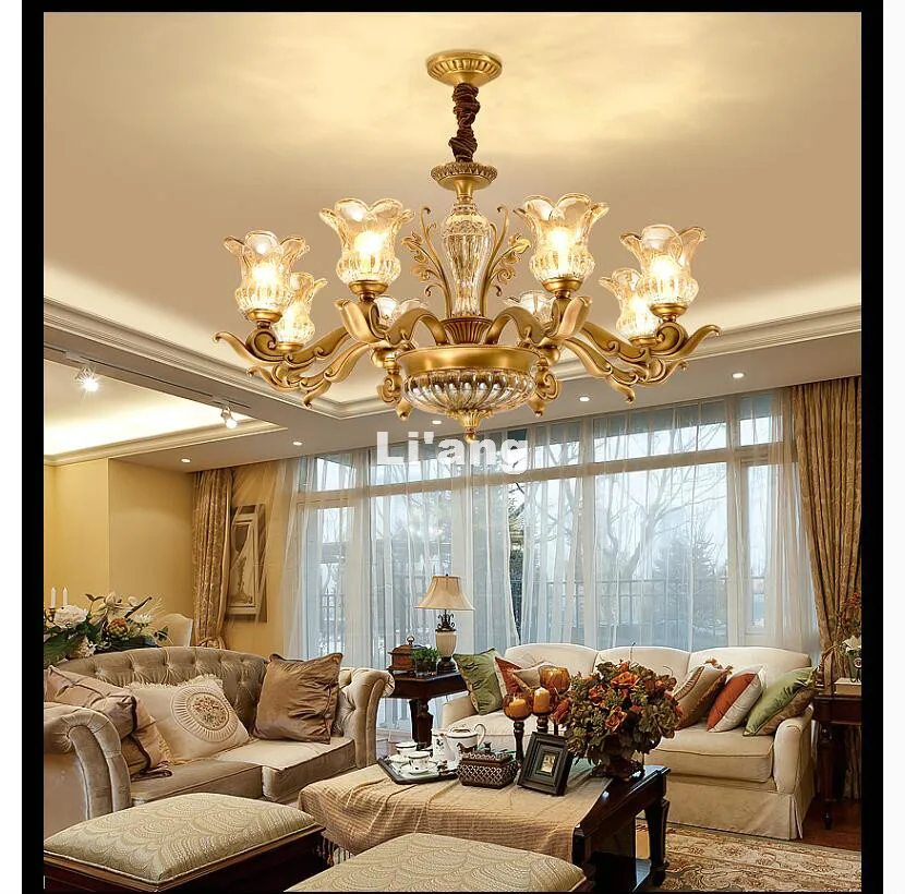 

Free Shipping European Brass Antique Crystal Chandelier Lingting Luxurious LED AC Brass Crystal Lamp Lustre Suspension Lighting