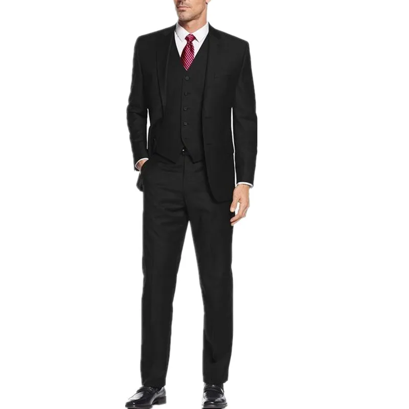 

new2018 men's business suits three-piece formal two grain of buckle suit elegant pure black for the groom three-piece suit dress
