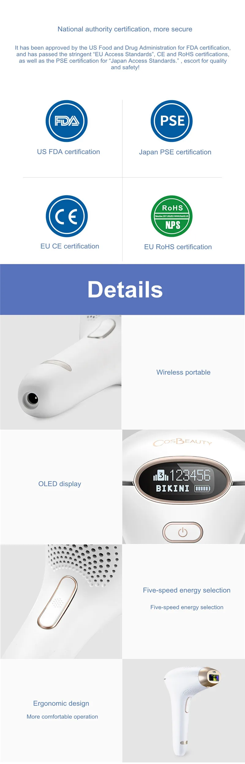COSBEAUTY беспроводные IPL постоянное удаление волос Системы 300000 вспышки OLED Дисплей уход за кожей лица и тела Эпилятор устройства для Для женщин Для мужчин