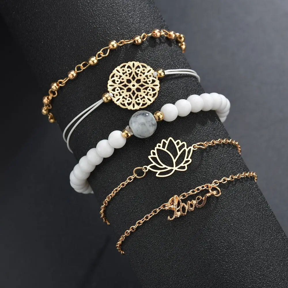 Женский браслет с подвеской и надписью Lotus flower Изысканная мода 5 шт./компл.