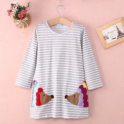 Stylish Kids Children Girls Clothes Dresses Birthday Gifts Party Long Sleeved Shirt A-line Striped Cotton Dress 2 3 4 5 6 7 Year | Мать и