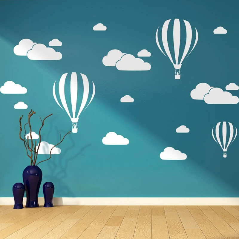 

Clouds and Hot Air Balloons Nursery Kids Childs Room Vinyl Wall Art Sticker Baby wall Decals Removable Waterproof Wallpaper H158