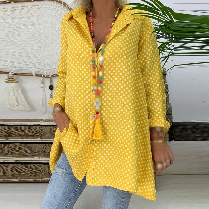 Summer Holiday Blouse Women's Clothes Casual Loose Polka Dots Print Long Sleeve Sunscreen Weekend Shirt Tops |