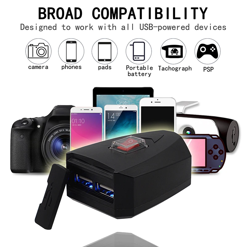 

10-80 в 2,4 А IP65 двойной USB переключатель для мотоциклетного руля зарядное устройство гнездо комплект Универсальный