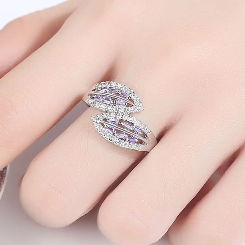Silver ring Wedding Engagement For Women Elegant style purple Color MLYPZDAN | Украшения и аксессуары
