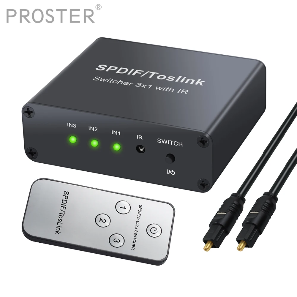 Proster 3x1 переключатель дистанционного управления SPDIF TosLink 3 в 1 сплиттер цифровой