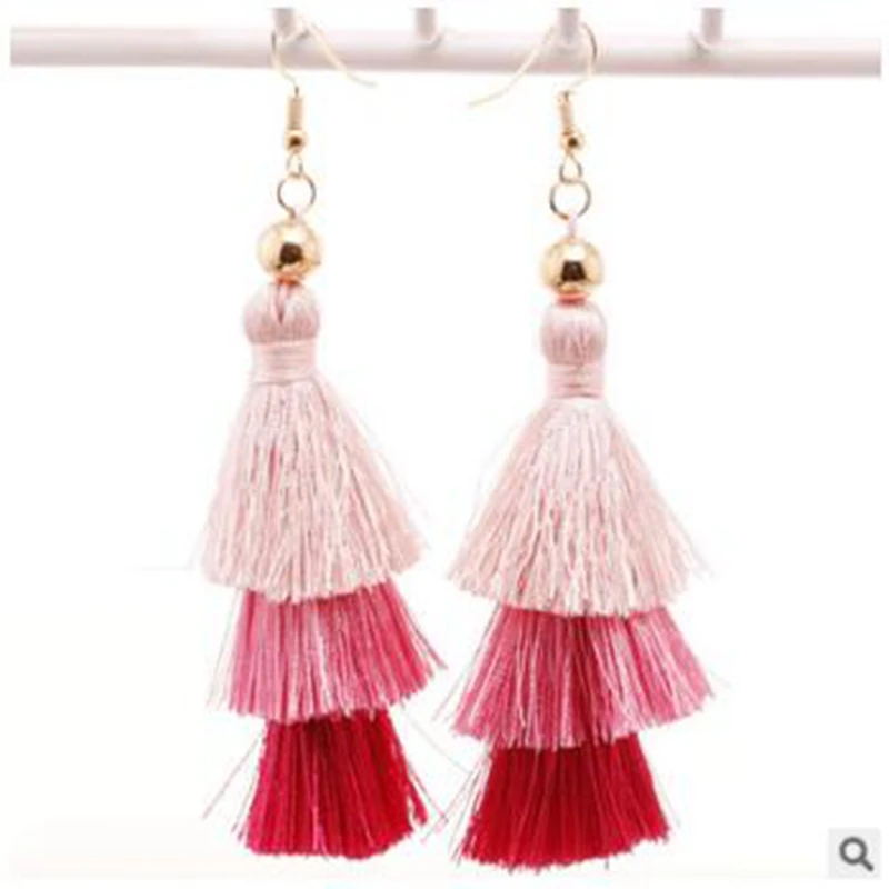 DANZE Vintage Three Layered Gradient Tassel Dangle Earring For Women Boucle D'oreille Femme Drop ship Jewelry Earrings | Украшения и